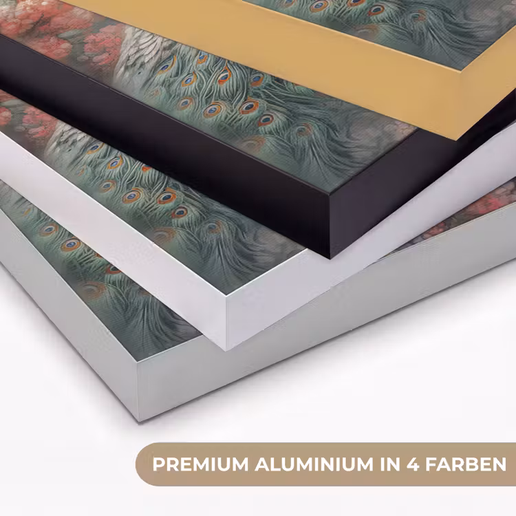 Pauwen - Pauwenveren - Vogels - Bloemen - Natuur Textielframe zwart klein -USP_kleurenDE