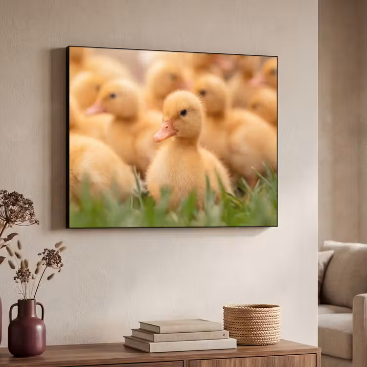 Pijltje - Eend - Natuur - Geel Textielframe zwart klein -sfeer3