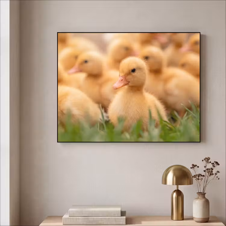 Pijltje - Eend - Natuur - Geel Textielframe zwart klein -sfeer2