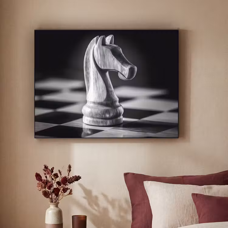 Paard - Hout - Schaalbord - Zwart Textielframe zwart klein -sfeer1