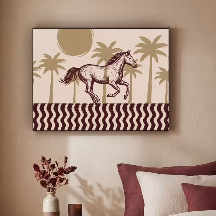 Paard - Galopperend - Woestijn - Illustratie Textielframe zwart klein -sfeer1