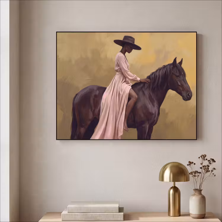 Paard - Klassiek - Oker Textielframe zwart klein -sfeer2