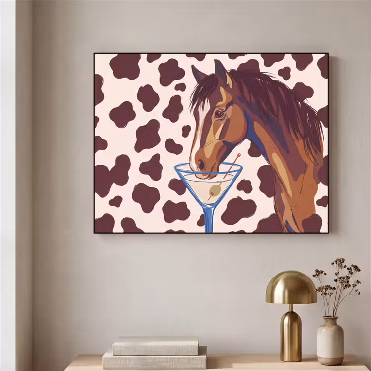 Paard - Martini - Dieren - Abstract - Bruin Textielframe zwart klein -sfeer2