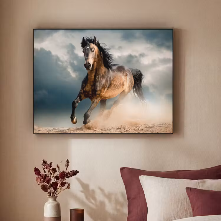 Paard - Dieren - Bruin - Natuur Textielframe zwart klein -sfeer1