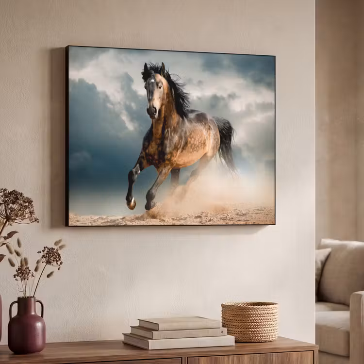 Paard - Dieren - Bruin - Natuur Textielframe zwart klein -sfeer3