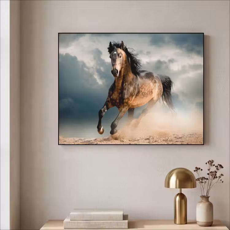 Paard - Dieren - Bruin - Natuur Textielframe zwart klein -sfeer2