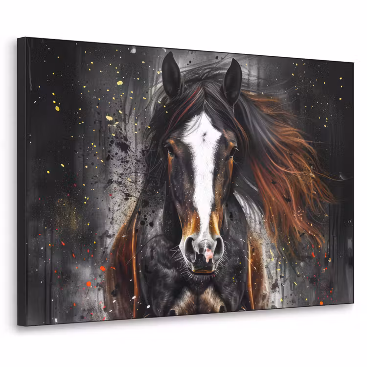 Paard - Dieren - Zwart - Luxe - Modern Textielframe - compleet frame klein -3d
