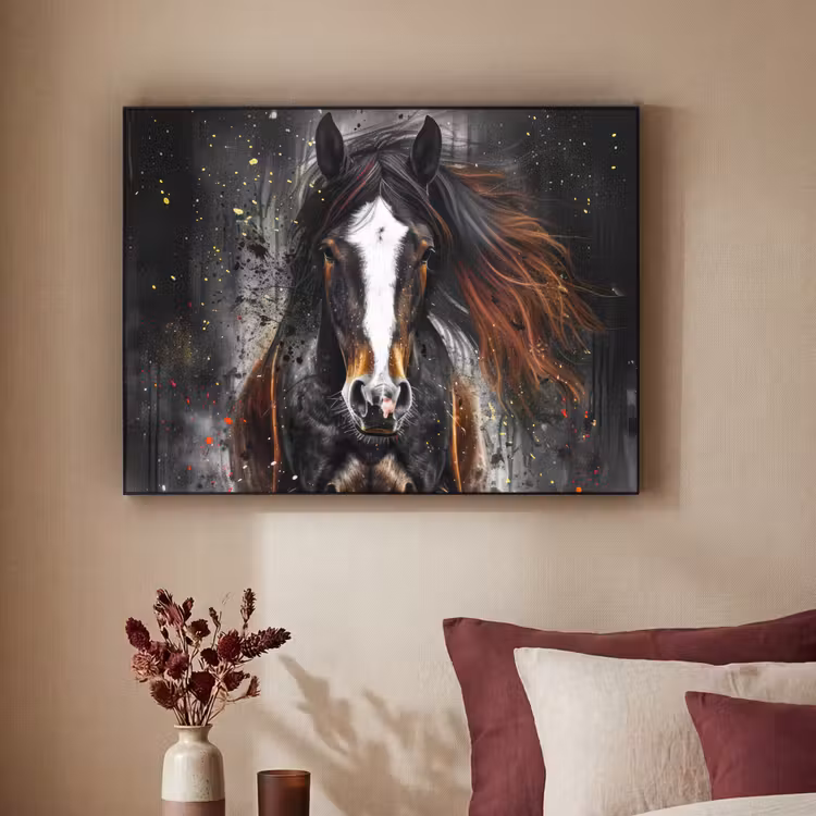 Paard - Dieren - Zwart - Luxe - Modern Textielframe zwart klein -sfeer1