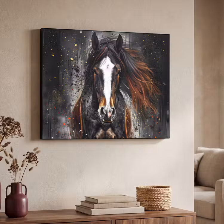 Paard - Dieren - Zwart - Luxe - Modern Textielframe - compleet frame klein -sfeer3