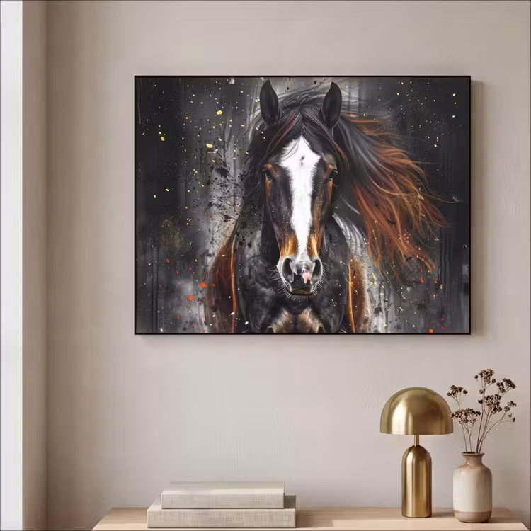 Paard - Dieren - Zwart - Luxe - Modern Textielframe zwart klein -sfeer2