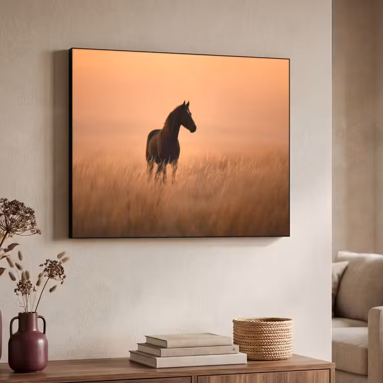 Paard - Grasveld - Zonsondergang Textielframe - compleet frame klein -sfeer3