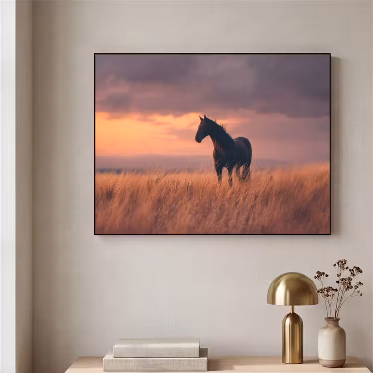 Paard - Wolken - Open veld Textielframe zwart klein -sfeer2