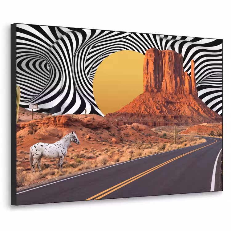 Art Frame - Pferd – Wüste – Natur - Paard - Woestijn - Natuur Textielframe zwart klein