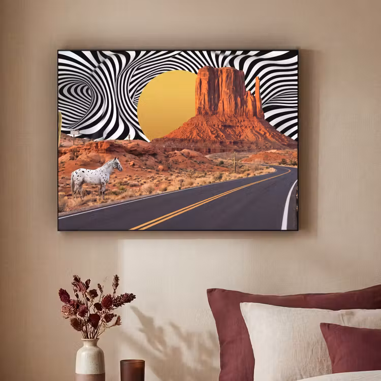 Art Frame - Pferd – Wüste – Natur - Paard - Woestijn - Natuur Textielframe zwart klein