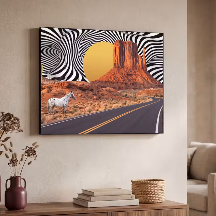 Art Frame - Pferd – Wüste – Natur - Paard - Woestijn - Natuur Textielframe zwart klein