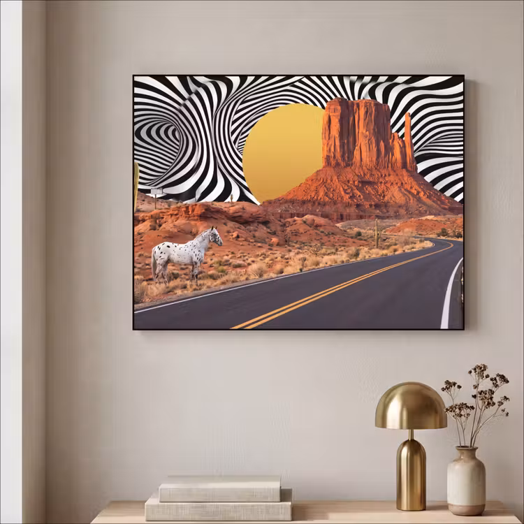 Art Frame - Pferd – Wüste – Natur - Paard - Woestijn - Natuur Textielframe zwart klein