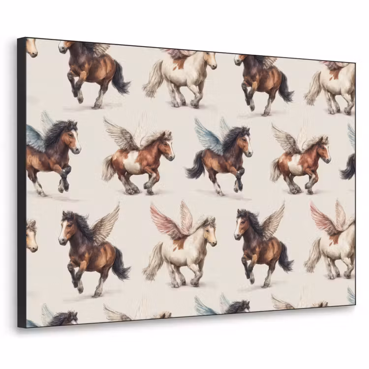 Paarden - Vleugels - Kleurrijk Textielframe zwart klein 947 -3d