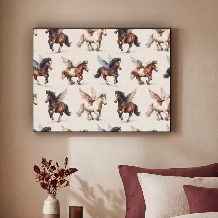 Paarden - Vleugels - Kleurrijk Textielframe zwart klein 947 -sfeer1