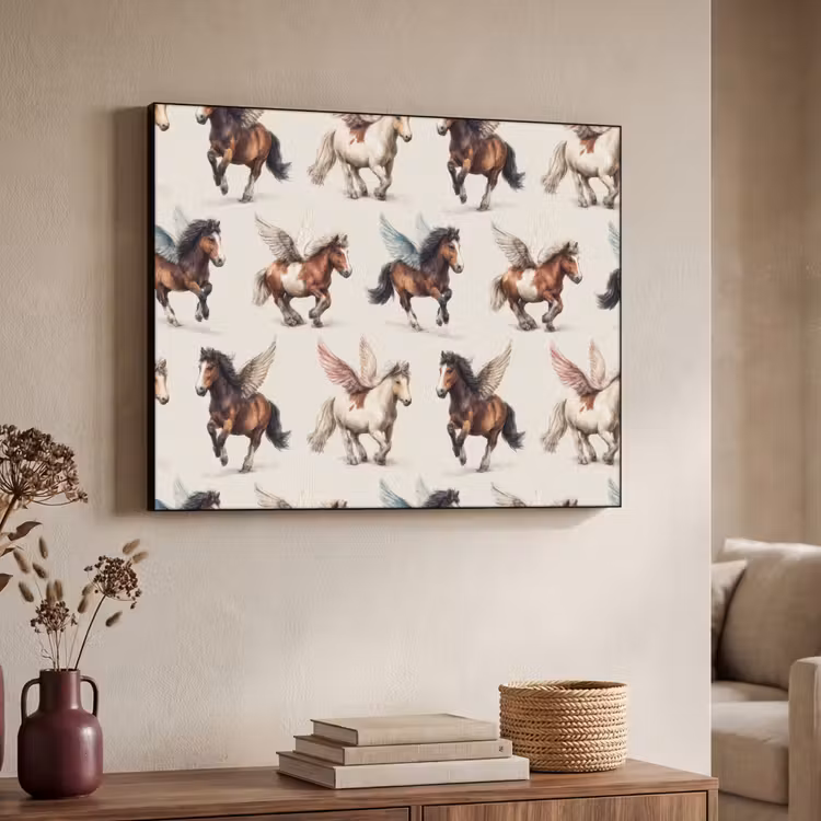 Paarden - Vleugels - Kleurrijk Textielframe zwart klein 947 -sfeer3