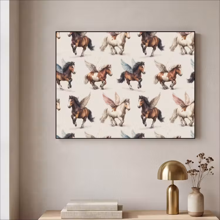 Paarden - Vleugels - Kleurrijk Textielframe zwart klein 947 -sfeer2