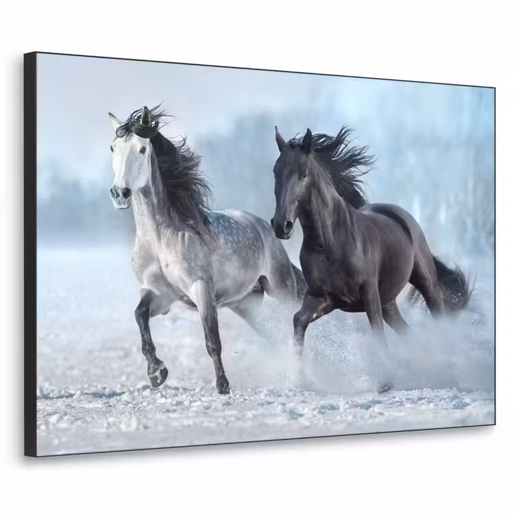 Paarden - Winter - Dieren - Natuur - Sneeuw Textielframe - compleet frame klein -3d