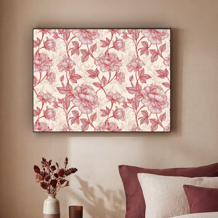 Pioenrozen - Modern - Rood Textielframe zwart klein 947 -sfeer1