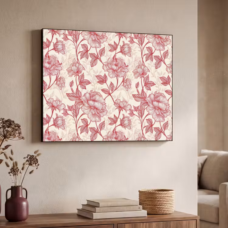 Pioenrozen - Modern - Rood Textielframe zwart klein 947 -sfeer3