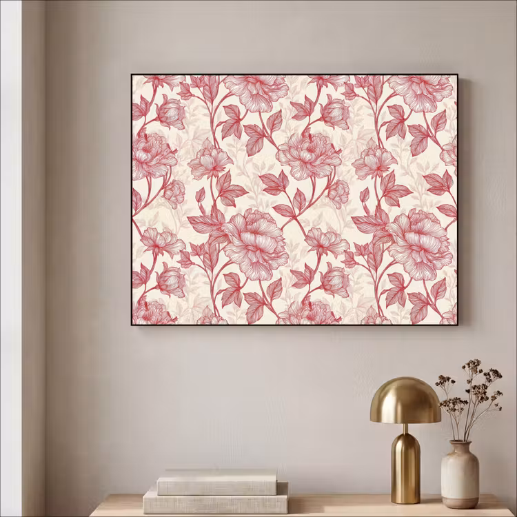 Pioenrozen - Modern - Rood Textielframe zwart klein 947 -sfeer2