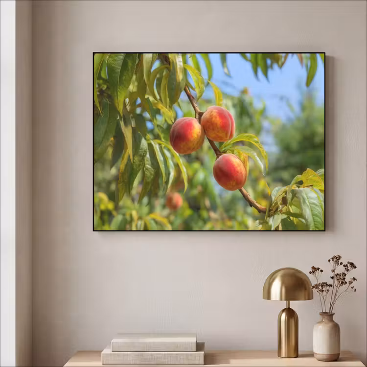 Perzik - Bladeren - Zonlicht Textielframe - compleet frame klein -sfeer2
