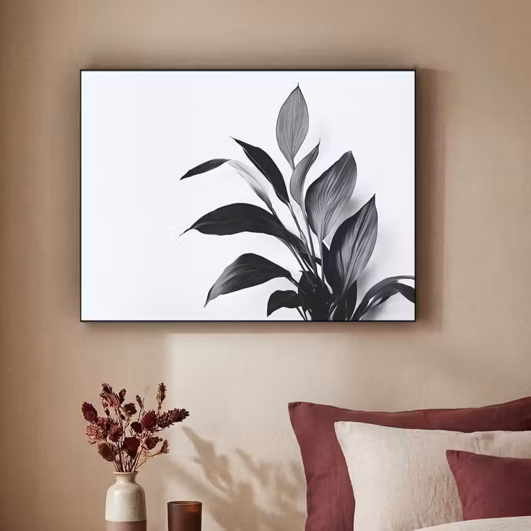 Plant - Bladeren - Minimalistisch - Zwart Textielframe zwart klein -sfeer1