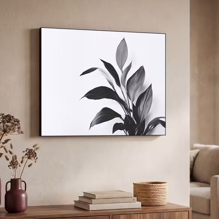 Plant - Bladeren - Minimalistisch - Zwart Textielframe zwart klein -sfeer3