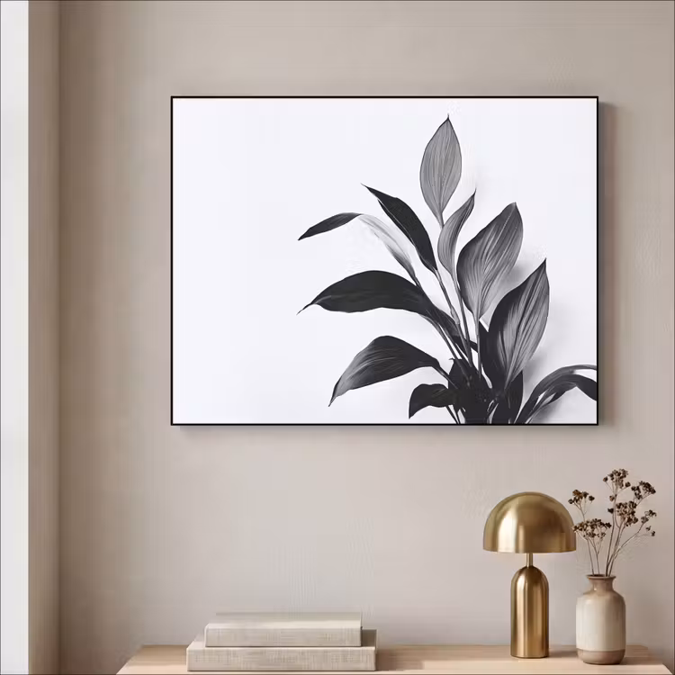 Plant - Bladeren - Minimalistisch - Zwart Textielframe - compleet frame klein -sfeer2