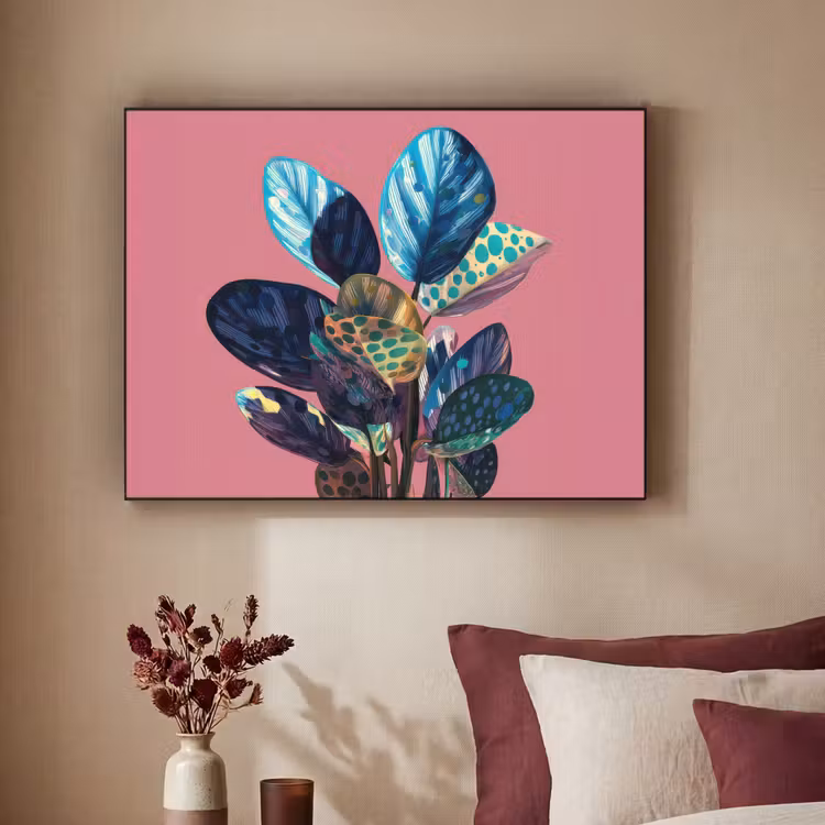 Plant - Bladeren - Stippen - Abstract Textielframe - compleet frame klein -sfeer1