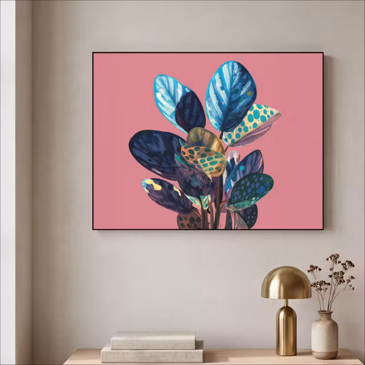 Plant - Bladeren - Stippen - Abstract Textielframe zwart klein -sfeer2