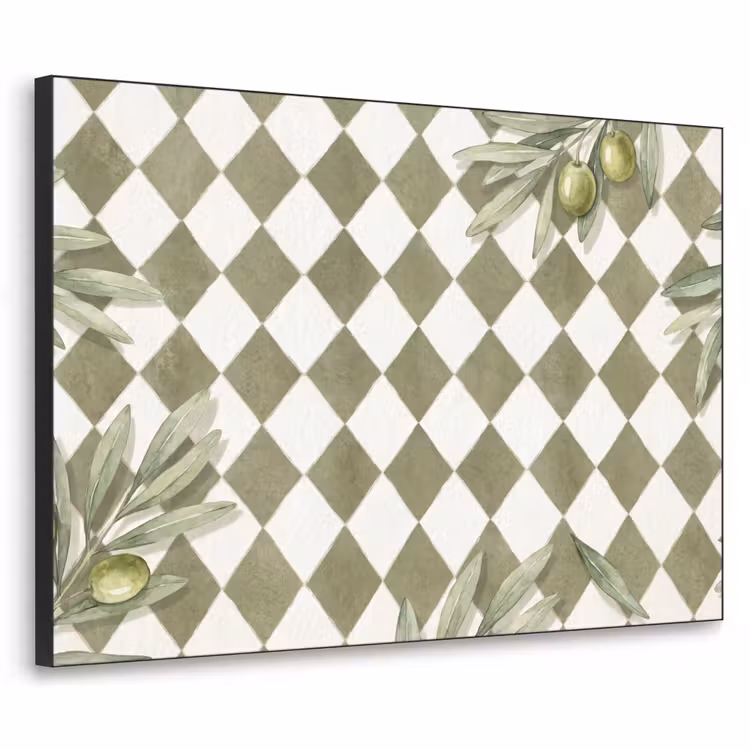 Plant - Olijftakken - Waterverf - Mediterraan - Groen Textielframe zwart klein -3d