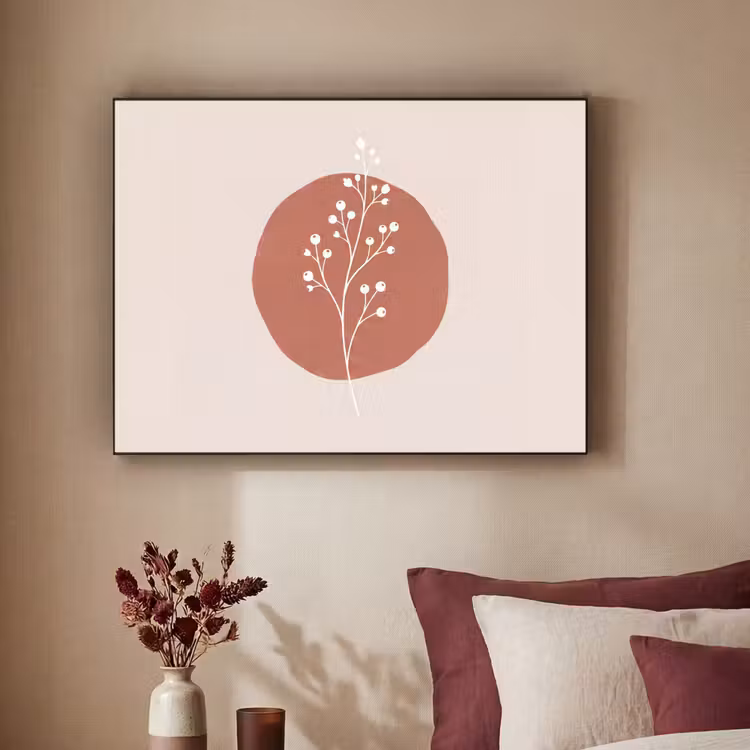 Plant - Tak - Abstract - Modern - Wit Textielframe zwart klein -sfeer1