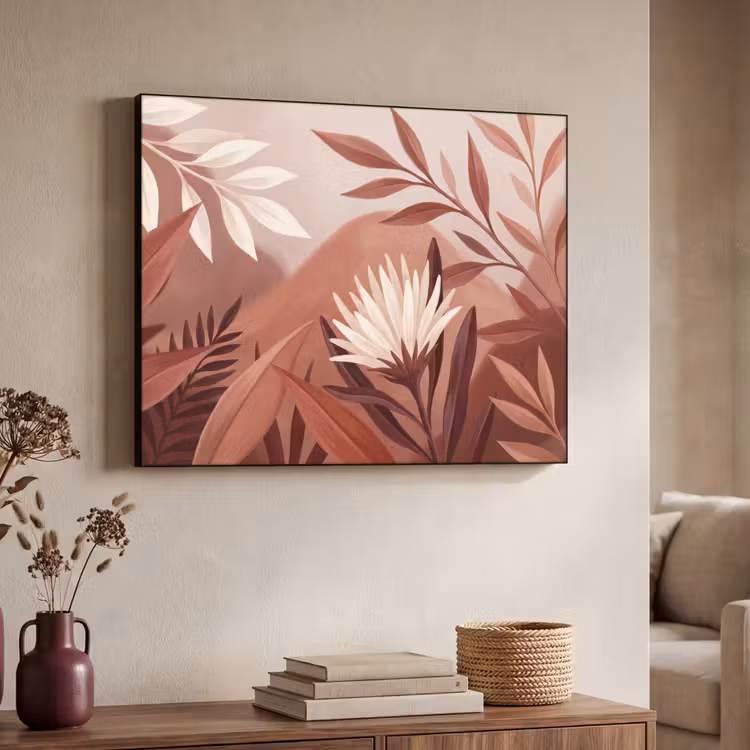 Planten - Bladeren - Botanisch - Modern - Bruin Textielframe zwart klein -sfeer3