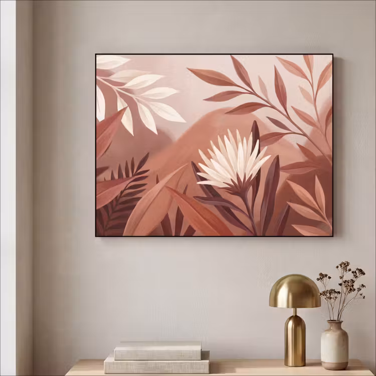 Planten - Bladeren - Botanisch - Modern - Bruin Textielframe zwart klein -sfeer2