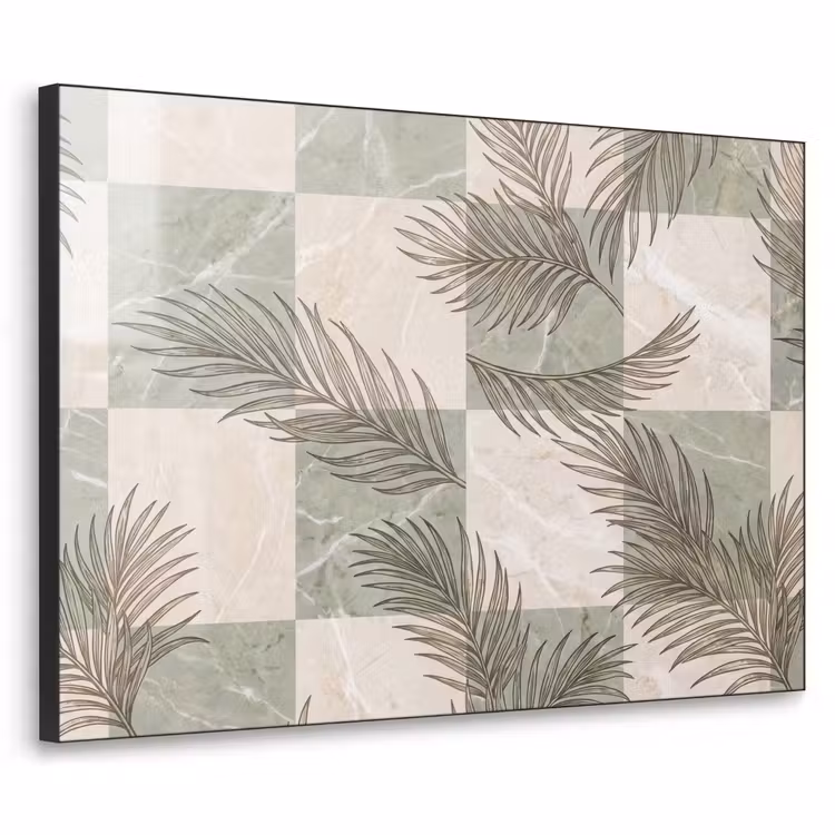 Planten - Bladeren - Marmer - Modern - Groen Textielframe zwart klein -3d
