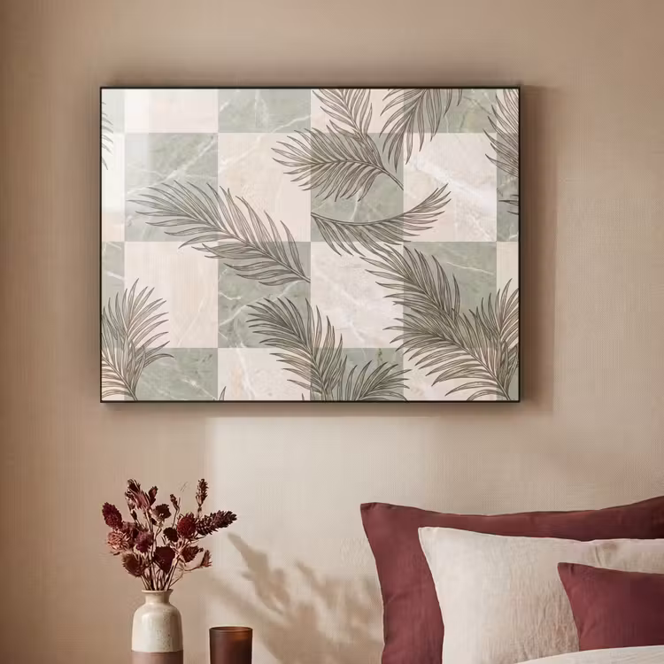 Planten - Bladeren - Marmer - Modern - Groen Textielframe zwart klein -sfeer1