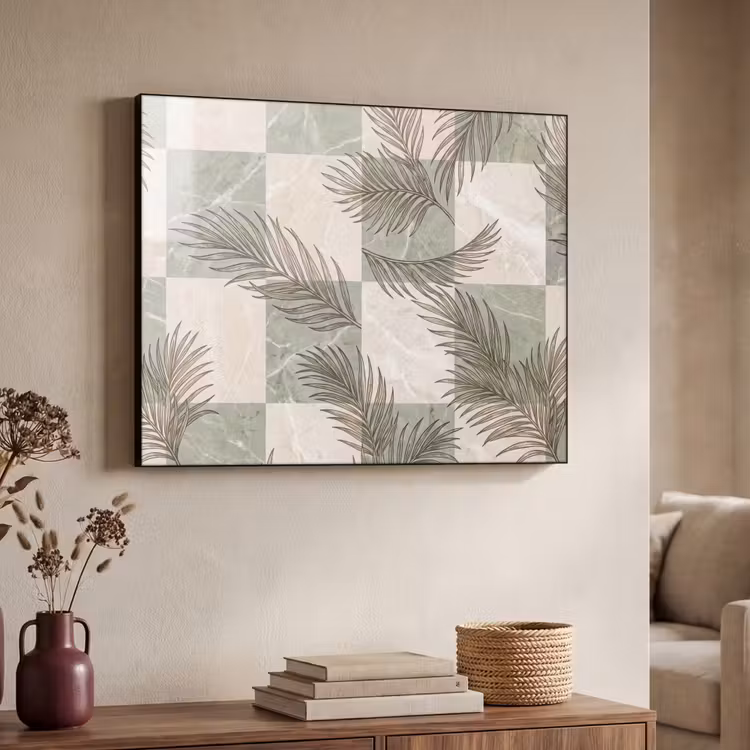 Planten - Bladeren - Marmer - Modern - Groen Textielframe zwart klein -sfeer3