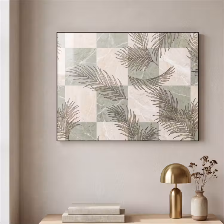 Planten - Bladeren - Marmer - Modern - Groen Textielframe zwart klein -sfeer2