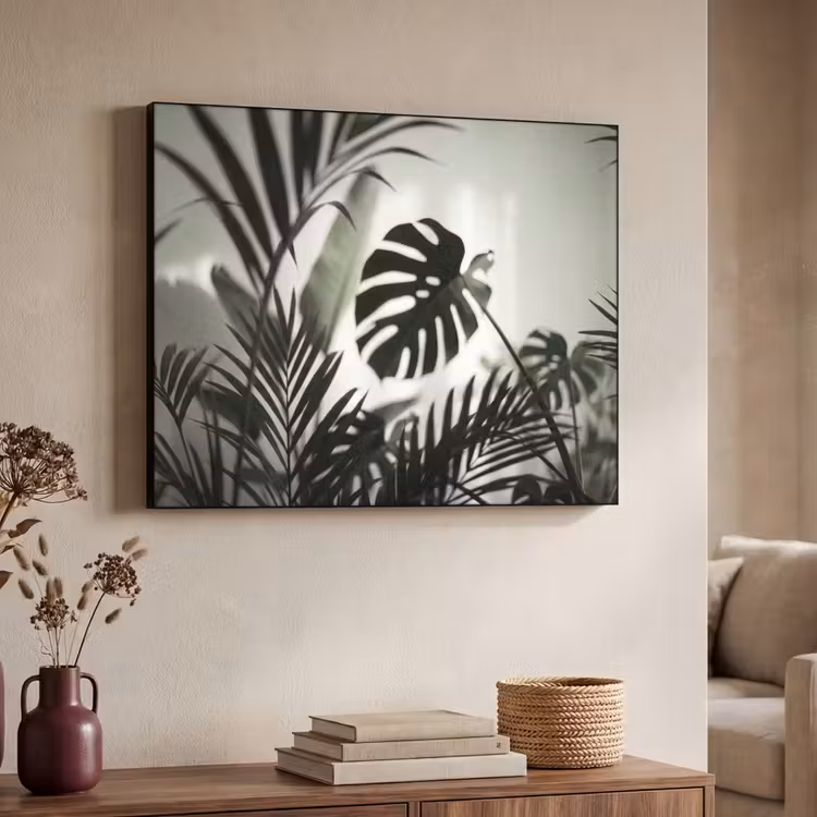 Planten - Bladeren - Natuur - Minimalistisch - Groen Textielframe zwart klein -sfeer3