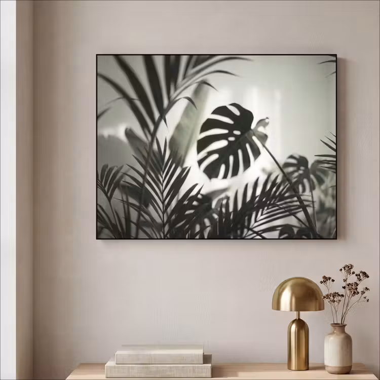 Planten - Bladeren - Natuur - Minimalistisch - Groen Textielframe zwart klein -sfeer2