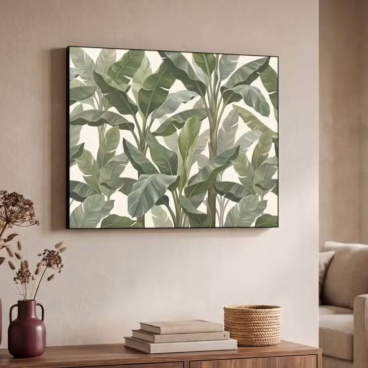 Planten - Bladeren - Tropisch - Groen Textielframe zwart klein -sfeer3