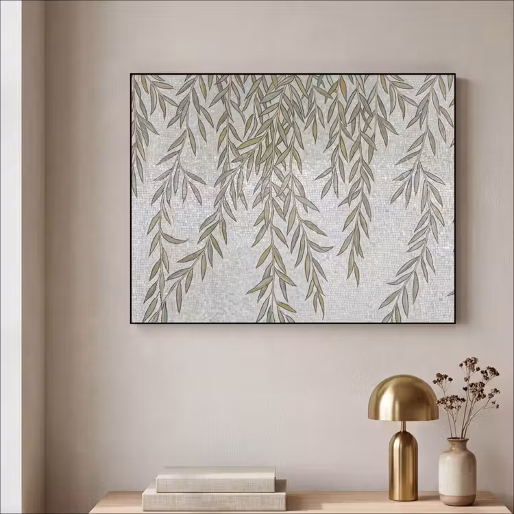 Planten - Mozaïek - Patroon - Groen - Blauw Textielframe zwart klein -sfeer2
