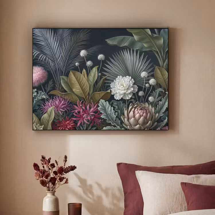Planten - Tropisch - Botanisch - Donker - Groen Textielframe zwart klein -sfeer1