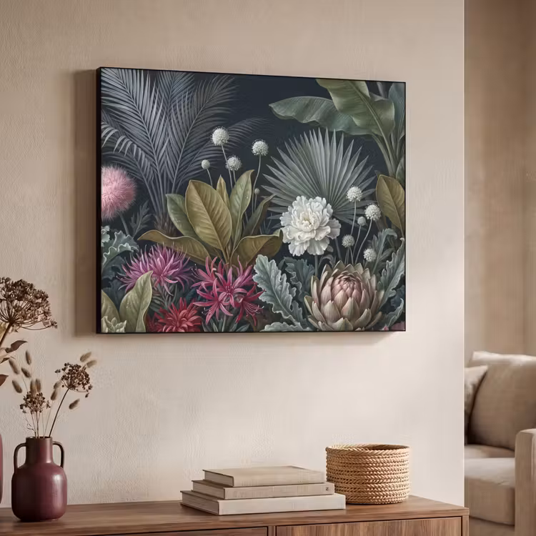 Planten - Tropisch - Botanisch - Donker - Groen Textielframe zwart klein -sfeer3