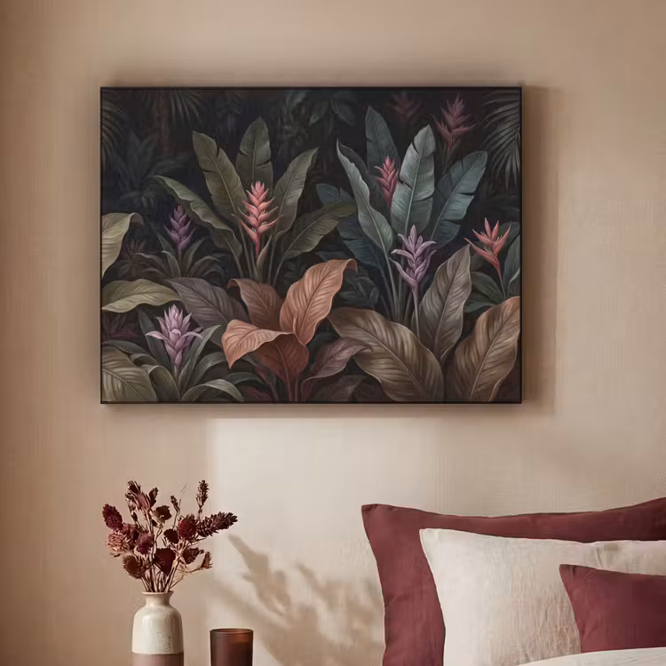 Planten - Tropisch - Jungle - Donker - Natuur Textielframe zwart klein -sfeer1