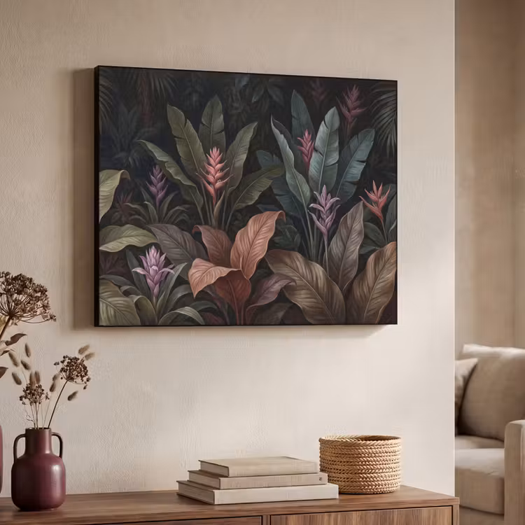 Planten - Tropisch - Jungle - Donker - Natuur Textielframe zwart klein -sfeer3